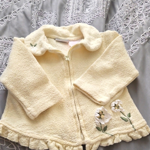 10‎ Mos. Cozy Cream Kids Jacket with Floral Embroidery - Picture 1 of 4